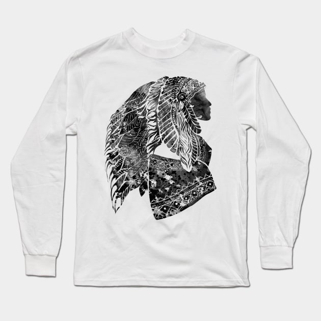 Native American Woman Long Sleeve T-Shirt by erzebeth